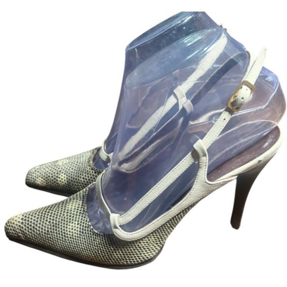 Tods Reptile Print Leather Pumps Sling Back Sz 38/ US 7.5 Old Money Quiet Luxury
